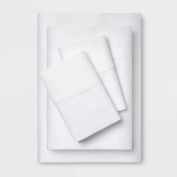 Twin/Twin XL Solid Performance 400 Thread Count Sheet Set White - Threshold™: Cotton Sateen, OEKO-TEX Certified