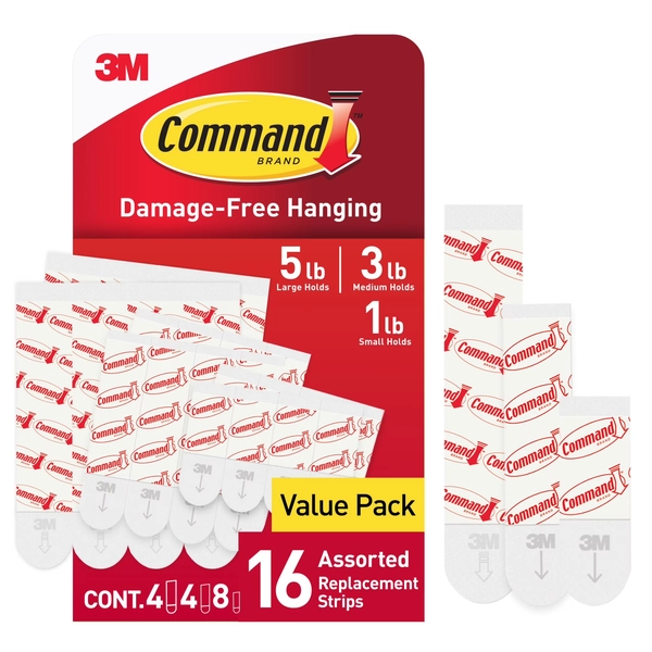 Command Refill Strips, White, 8 Small, 4 Medium & 4 Large Value Pack