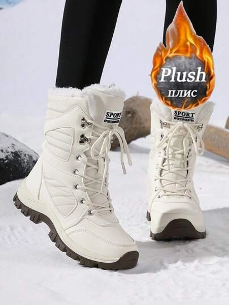 STARNOVO [Runs Small 1 Size] Women's Warm Thermal Lined Winter Hiking Boots, Casual Outdoor Anti-Slip Mid-Calf Snow Boots With Lace-Up Round Toe, Fashionable And Elegant Trekking Shoes, Brand Women Outdoor High-Top Leather Patchwork Hiking Shoes, High-Top Snow Boots Women's Mountain Sports Shoes For Hiking Camping Climbing With Thick Soles, Thermal Lined Snow Boots Size 36-43 - Size EUR42