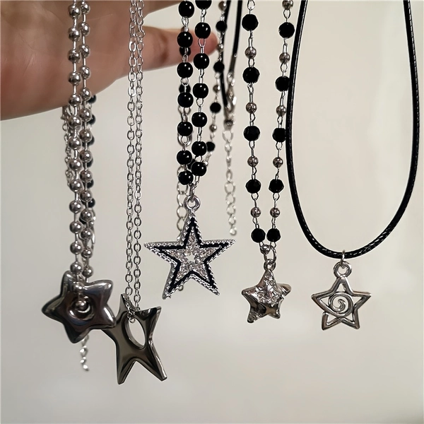5pcs/set Y2K Swirl Star Pendant Necklaces for Fashion Neck Decoration Clavicle Chain Vintage Jewelry Simple Trendy Accessories Gift An Eid gift, for Teenager, Holiday Accessory, Daily Wear Jewelry, Star Necklace, Simple Design, Stylish Pendant