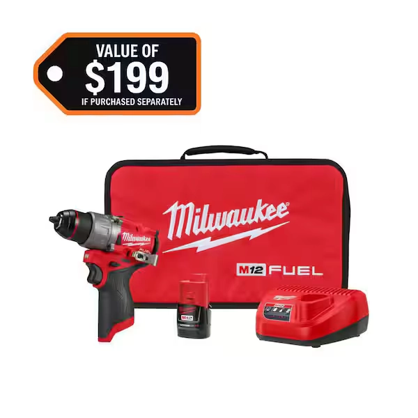 Milwaukee M12 FUEL 12-Volt Lithium-Ion Brushless Cordless 1/2 in. Hammer Drill Kit with 1 Compact 2.0Ah Battery Pack and 1 Charger 3404-21