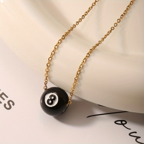 1pc of Stylish Black Stainless Steel Chain Billiard Necklace, Size 8
