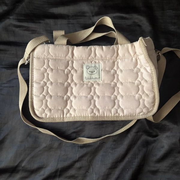 Rilakkuma quilted puffer style bag cream color from... | Depop