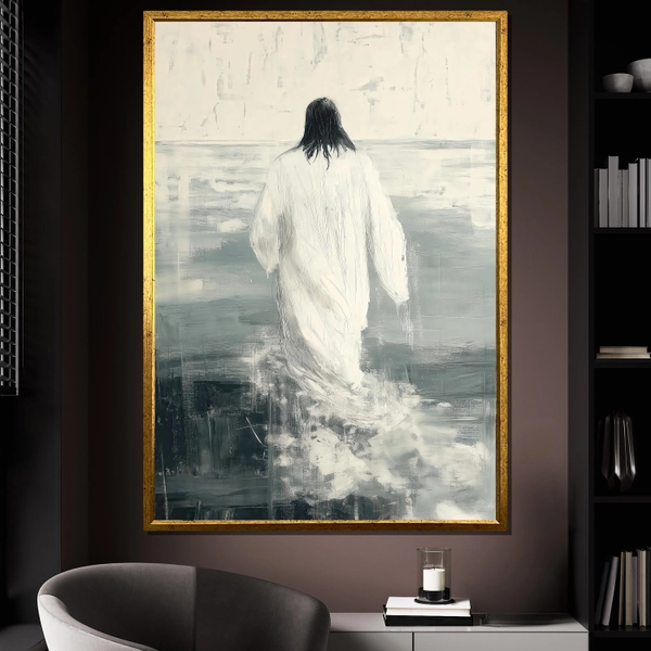 Abstract Jesus Canvas Painting, Black and White Christian Wall Art, Modern Faith-Inspired Home Decor, Spiritual Minimal Artwork, Art Gift