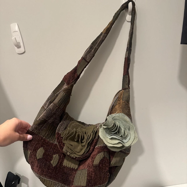 Unique vintage patchwork shoulder bag with floral...