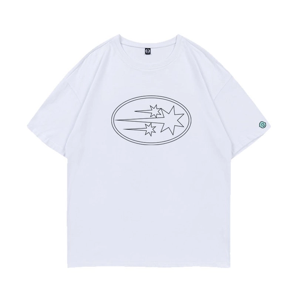 White Shooting Stars Print T-Shirt | Sakura - Le Sserafim - Fashion Chingu