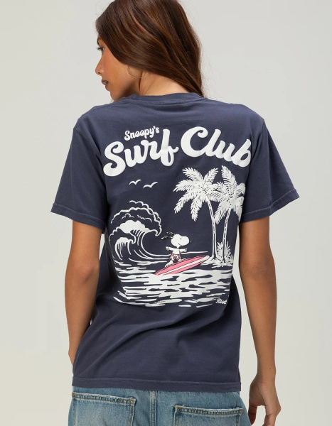 RIOT SOCIETY x Peanuts Snoopy Surf Club Womens Tee - NAVY - XS