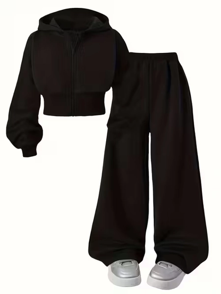 girls casual sportswear set short zip hoodie long pants - Temu