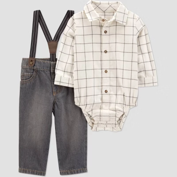 Carter's Just One You® Baby Boys' 2pc Plaid Suspender Top & Bottom Set - Ivory 12M