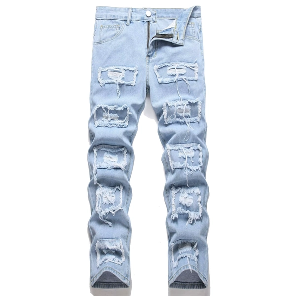 Holes Men Jeans Ankle Length Pants Denim Skinny Ripped Solid Vintage Wash Distressed Slim Fit Pockets 2024 High Street - AliExpress 200000343