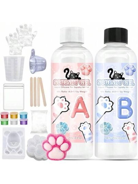 Taba Squishy Making Kit 500g/200g, Make Your Own Super Soft DIY Squishies With 1:1 AB Liquid Silicone Rubber Squishy Kit With Guided