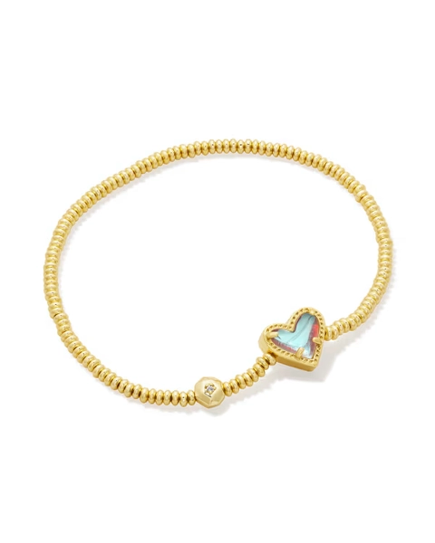 Ari Heart Gold Stretch Bracelet in Pink Iridescent Glitter Glass