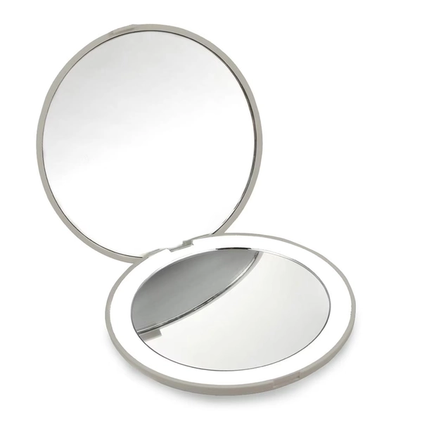 LED Lighted Travel Makeup Mirror, 1x/10x Magnification Compact Mirror, Portable for Handbag, Purse, Pocket, 3.5 inch Illuminated Folding Mirror, Handheld 2-Sided Mirror, Round, White - Walmart.com