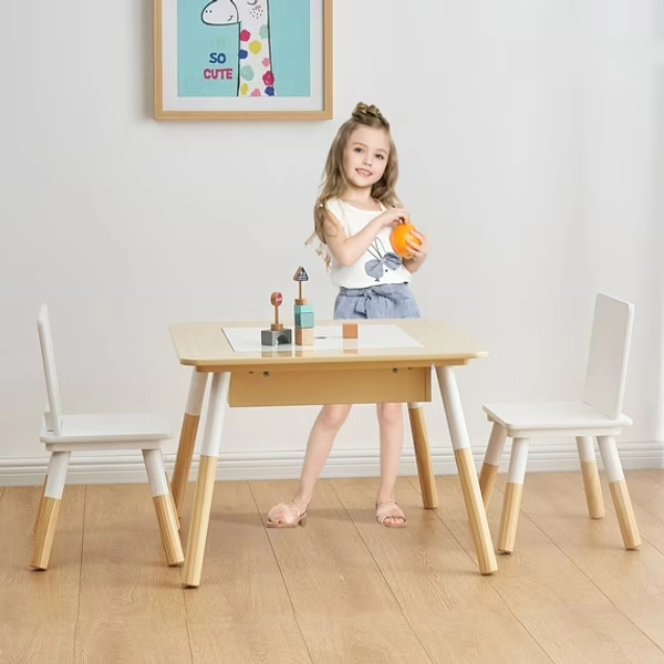 Your Zone Kids Sensory Play Table and Chair Set,White Color,3Pieces,Age 3-6
