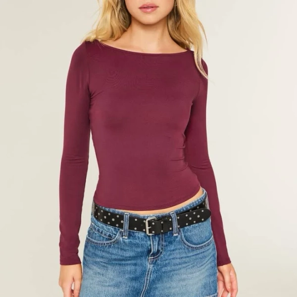 Hollister Women's Long-Sleeve Seamless Slash-Neck Top