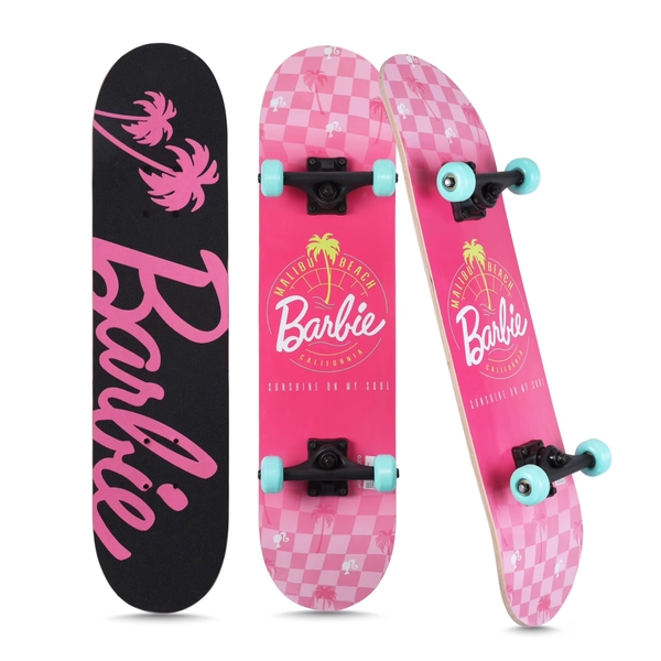 Barbie Malibu Beach 31" Complete Skateboard, Pink Checkered, Kids Ages 6+, Pink - Walmart.com