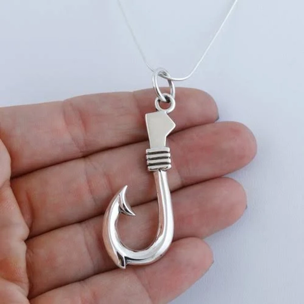 Sterling Silver Large Fish Hook Necklace
