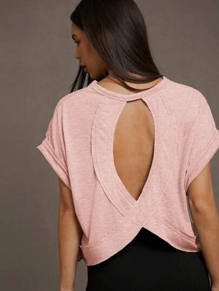 SHEIN Essnce Cut Out Back Batwing Sleeve Tee