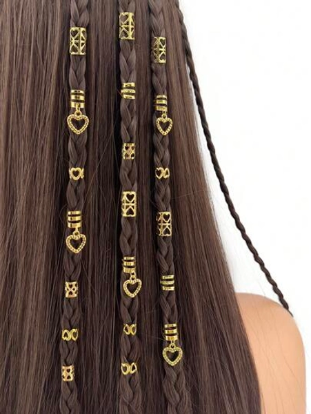 45pcs Heart Shaped Hair Scrunchies Accessories, Metal Hollow Adjustable, Fashion Minimalist Braiding Beads, Suitable For Girls In Summer