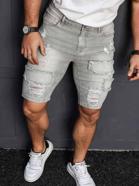 Men's Summer Denim Shorts. Light gray ripped denim shorts. Ripped and frayed design. Street trend and casual style 。 - AliExpress 200000343