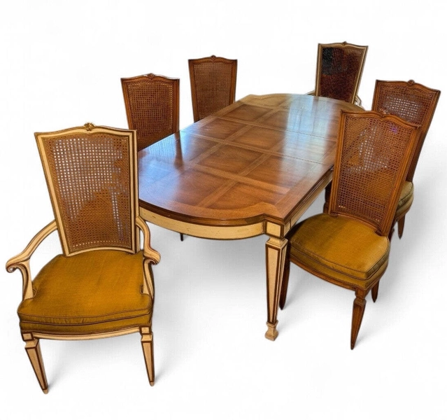 Karges Furniture Co Italian Provincial Dining Table &amp; Six Cane Back Dining Chair