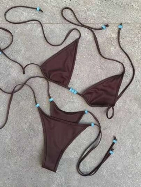 Sexy Solid Color Lace-Up Women Bikini Swimwear