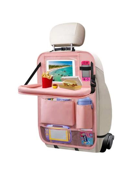 1pc Car Backseat Organizer, Folding Rear Seat Car Parts, Road Trip Car Accessories, Multi-Function Backrest Storage Trash Can, Large Storage Bag, Notebook, Dining Table, Tray