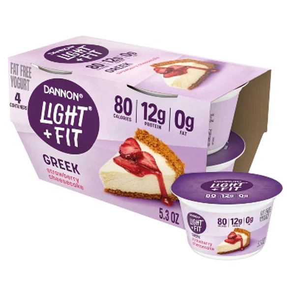 Light + Fit Nonfat Gluten-Free Strawberry Cheesecake Greek Yogurt - 12g Protein 4ct/5.3oz Cups