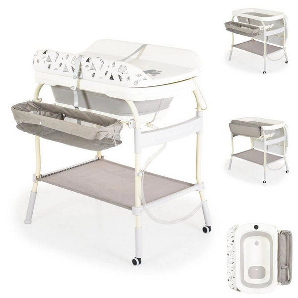 Cangaroo Babybadewanne Babybadewanne Wickeltisch 2in1, Garda Thermometer Räder Wickelauflage