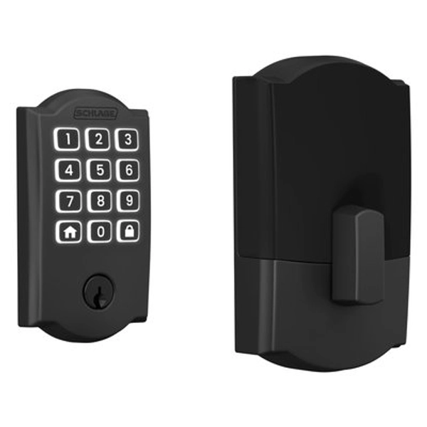 Schlage Arrive Camelot Matte Black Smart Wi-Fi and Bluetooth Keypad Electronic Deadbolt Lock | BE459WB V CAM 622