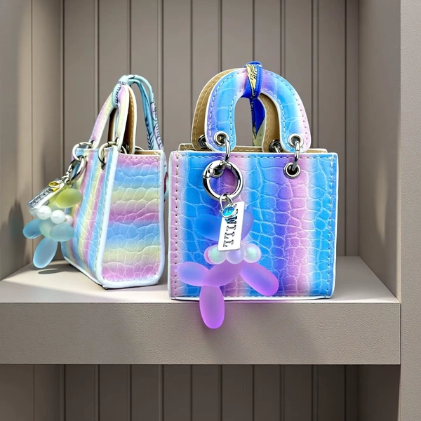 Mini PU Leather Bag Purse Charm, Rainbow Color Mini Bag With Gradient Balloon Dog Keychain Set for Earbuds/Charger Cable/Gift - AliExpress 1524