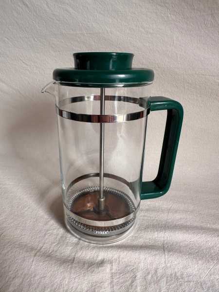 Vintage Pyrex French Press Coffee Maker | Large Glass Cafetiere | Forest Green Handle & Lid | Retro Kitchenware | Slow Coffee Brewer