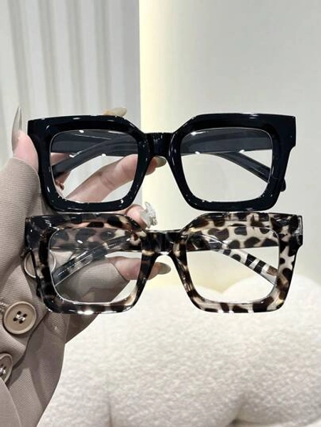 1-4pcs Women Plastic Wide Edged Square Cheetah Print Frame Flat Lens All-Match Hot Girl Style Elegant Clear Glasses Combination For Street Snap,Driving,Daily Life,Holiday Gift,Back-To-School Essentials Futuristic Glasses Fashion Accessories