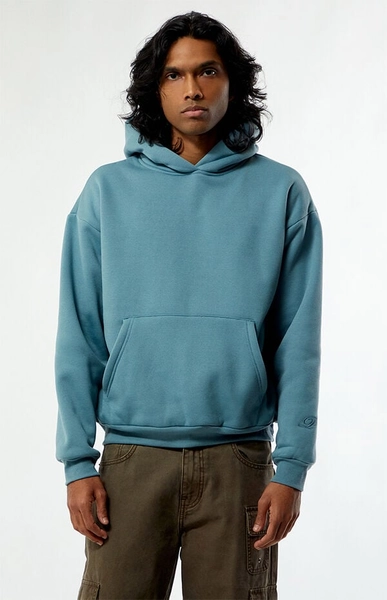 Blue Solid Pullover Hoodie
