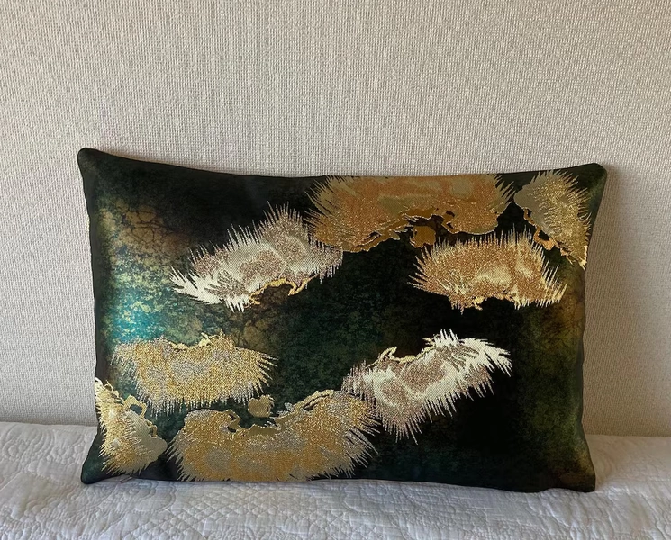 Gorgeous Reversible Emerald Golden Silk Obi Cushion, Elegant Pine Leafs Interior Pillow Cover, Home Decorating Accessory, Art Collection - Etsy Australia