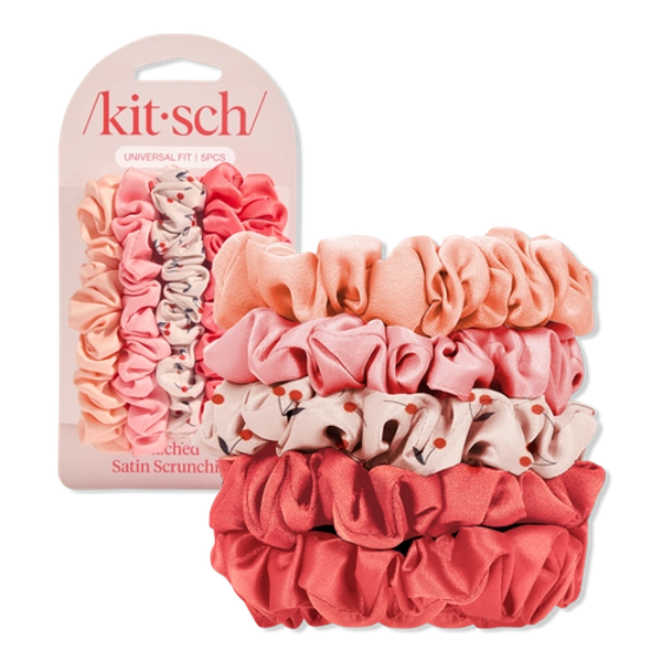 Runched Satin Scrunchies 5 Piece Set - Cherry Blossom