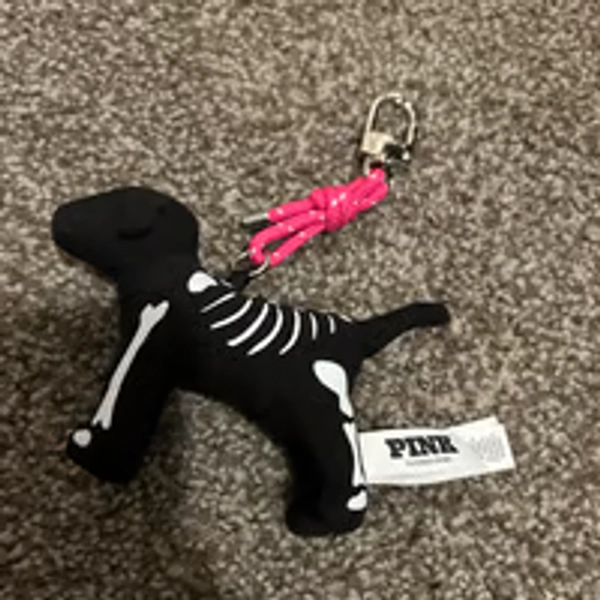 PINK skeleton dog keychain
