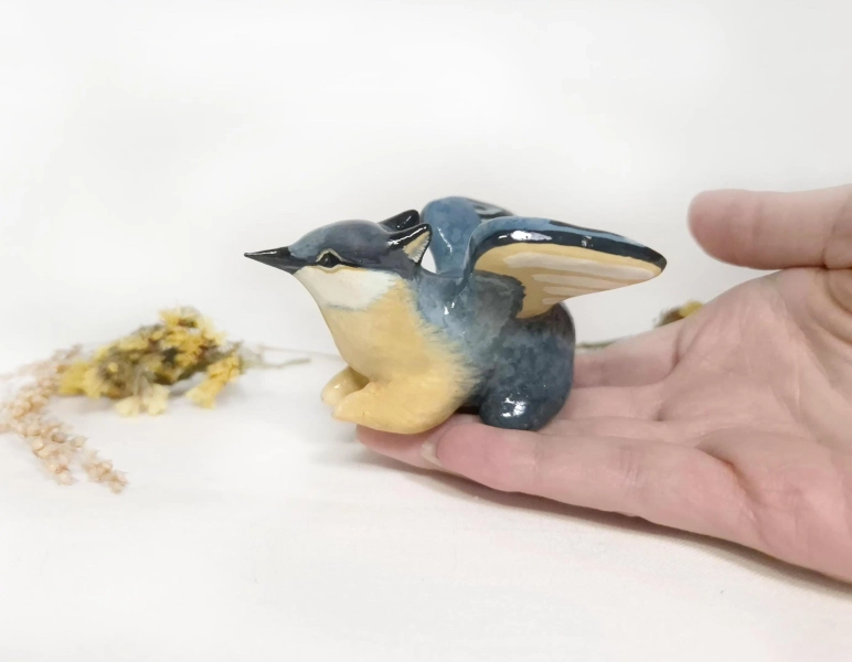 Pygmy Nuthatch Gryphon figurine TO ORDER Small Griffin sculpture Tiny clay animal Cute statue Mini figure Bird griffon totem kawaii Gift