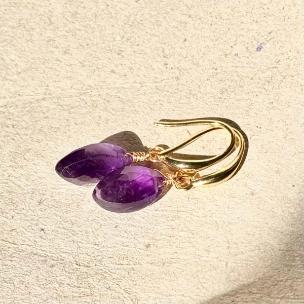 Amethyst Dangle Earrings: Natural Purple Teardrop, February Birthstone