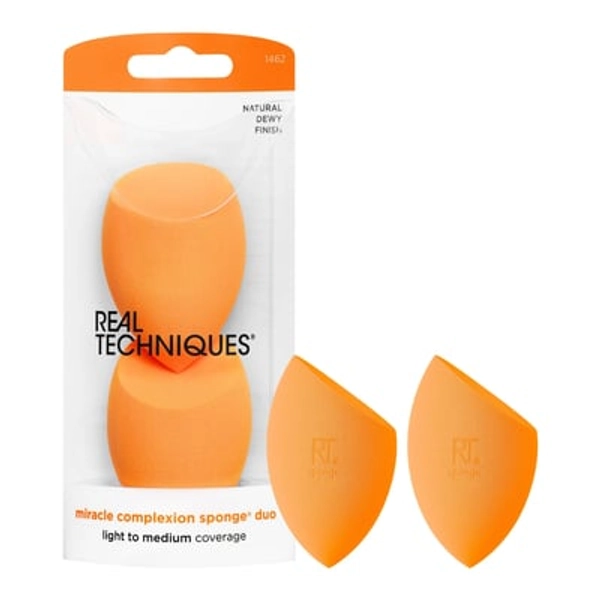 Real Techniques Miracle Complexion Sponge, Beauty Sponge For Makeup Blending & Foundation Application, Full Coverage, Streak-Free Professional Makeup Tool, Cruelty Free, Vegan, Latex Free, 2 Count Miracle Complexion Sponge, 2 Count