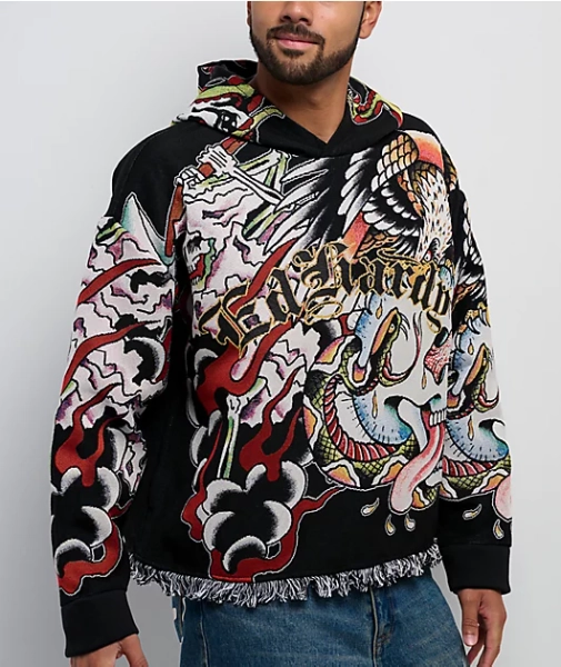 Ed Hardy Tattoo Collage Black Tapestry Hoodie