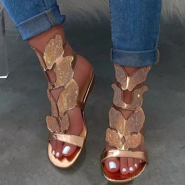 2025Summer Fashion Sandals for Women Butterfly Crystal Flat Sandals Plus Size Gladiator Sandals Comfortable Open Toe Women Shoes - AliExpress 322