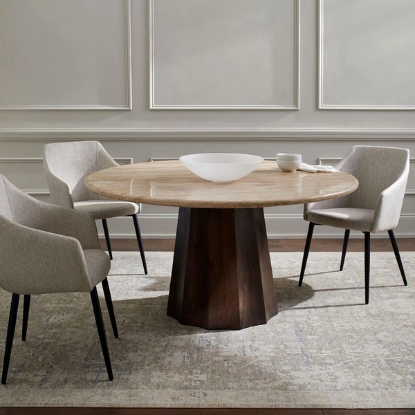 Aldrin Travertine Round Dining Table (60")