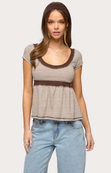 Sady Contrast Striped Babydoll Top