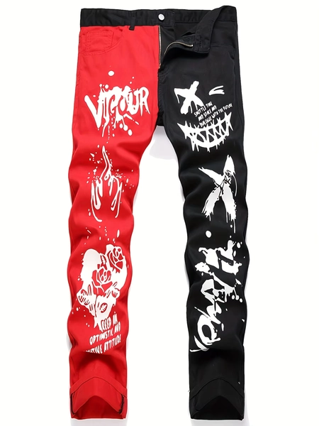 Men's spliced two tone trendy multi-color slim fit jeans - AliExpress 200000343