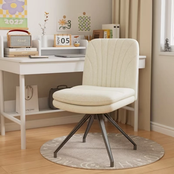 VECELO Upholstered Office Desk Chair Cross Legged Chair with Wide Padded Seat, Modern Computer Task Chair Beige