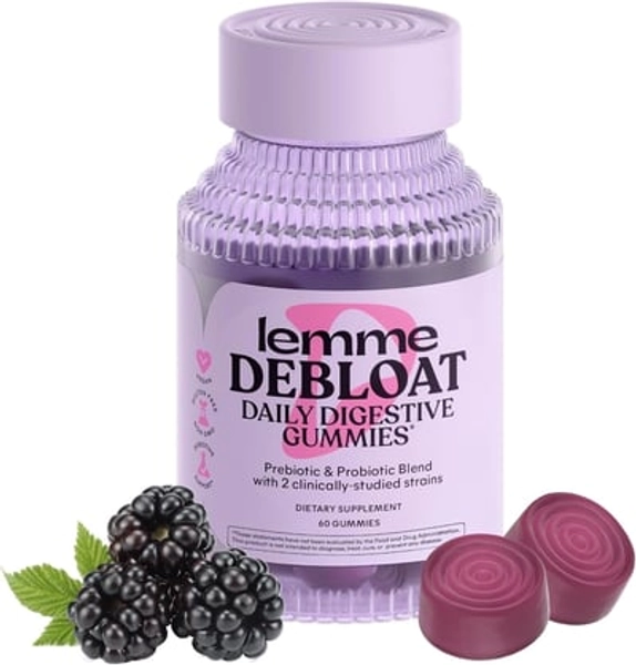 Lemme Debloat - Digestive & Gut Health Gummies with 2 Clinically Studied Probiotics & Prebiotic, Vegetarian, Gluten Free, Non GMO, BlackBerry Flavor, 60 Count