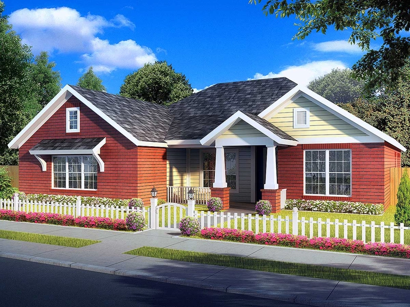 Plan 52203WM: Cottage with Gable Porch