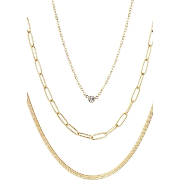 Adornia Women's 18K Gold Plated CZ Solitaire Pendant Necklace Set