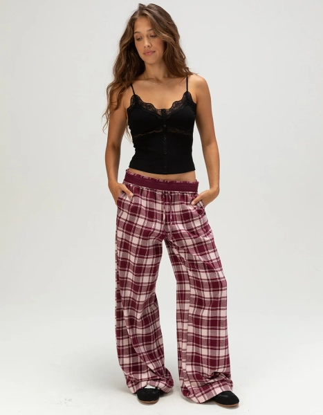 FULL TILT Womens Pajama Pants - BURGUNDY COMBO - XXS